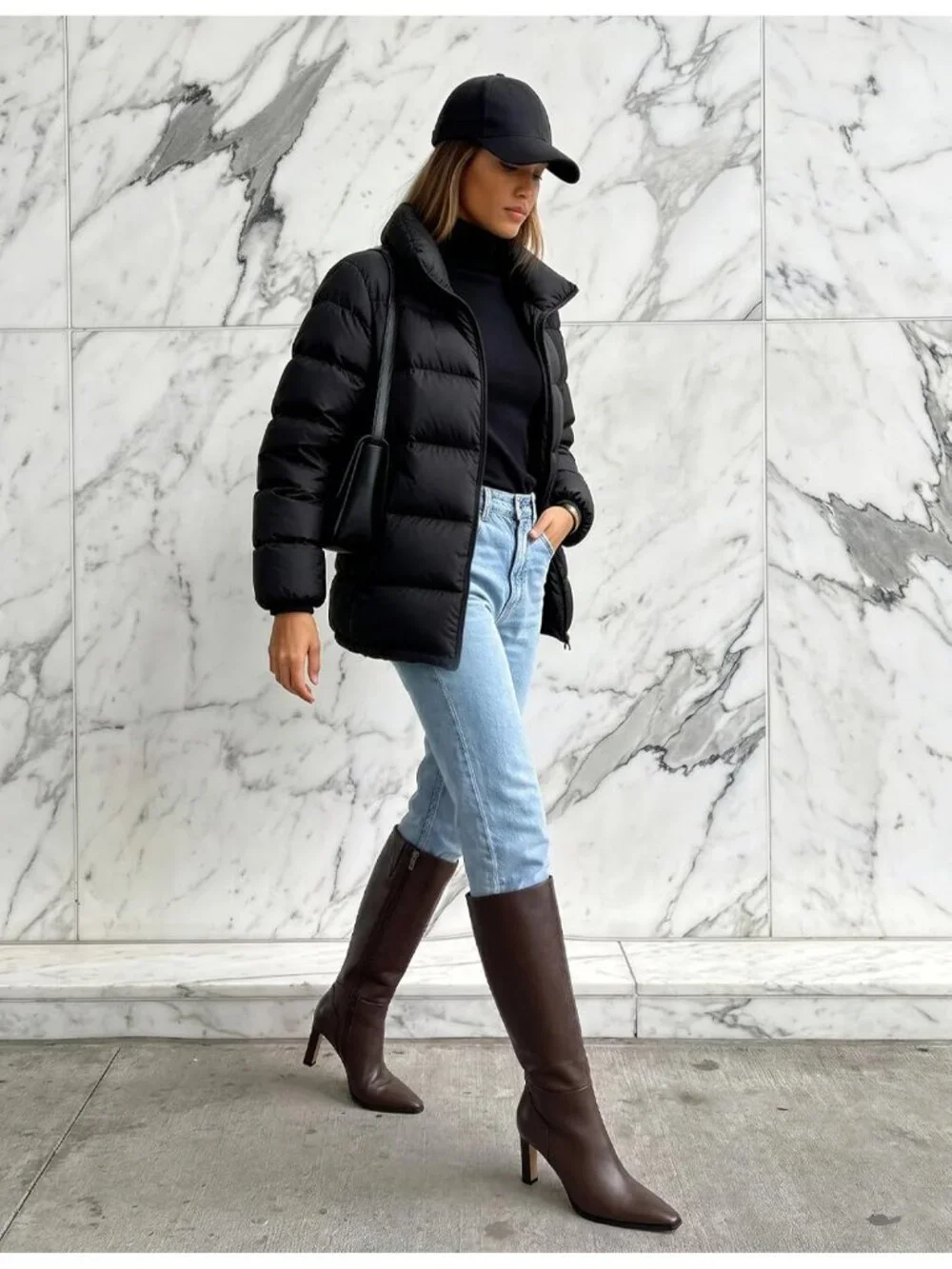 Women's Chocolate Faux Leather Pointed Square Toe Chunky Heel Knee High Boots